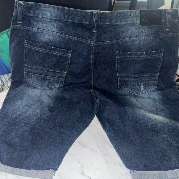 South Pole Dark Blue Distressed Denim Jean Shorts - Picture 3 of 5
